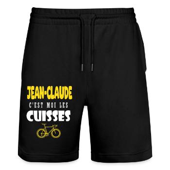 Jean claude vélo c est moi les cuisses humour velo - Short de jogging bio TRAINER Stanley/Stella unisexe - noir - Devant - Nik (191cm) & Marisol (170cm)