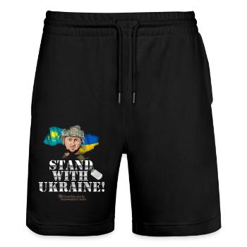 Ukraine Kasachstan - Stanley/Stella Unisex Bio Joggingshorts Trainer  - Schwarz - Vorne - Nik (191cm) & Marisol (170cm)