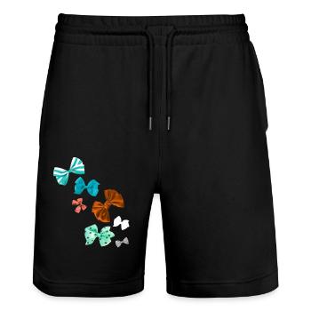 Nœuds, nœuds colorés, nœud papillon, motif à carreaux - Short de jogging bio TRAINER Stanley/Stella unisexe - noir - Devant - Nik (191cm) & Marisol (170cm)