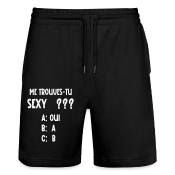 me trouves-tu sexy - Short de jogging bio TRAINER Stanley/Stella unisexe - noir - Devant - Nik (191cm) & Marisol (170cm)
