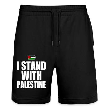 I Stand with palestine - Short de jogging bio TRAINER Stanley/Stella unisexe - noir - Devant - Nik (191cm) & Marisol (170cm)