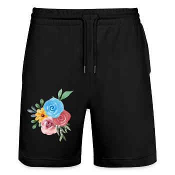Simple watercolor flowers - Stanley/Stella Trainer Unisex Organic Jogging Shorts - black - Front - Nik (191cm) & Marisol (170cm)