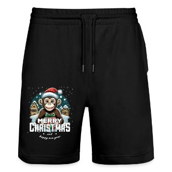 Singe de Noël - Short de jogging bio TRAINER Stanley/Stella unisexe - noir - Devant - Nik (191cm) & Marisol (170cm)