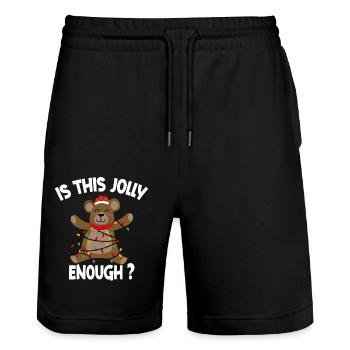 Is This Jolly Enough Funny Bear Christmas Light - Stanley/Stella Trainer Unisex Organic Jogging Shorts - black - Front - Nik (191cm) & Marisol (170cm)