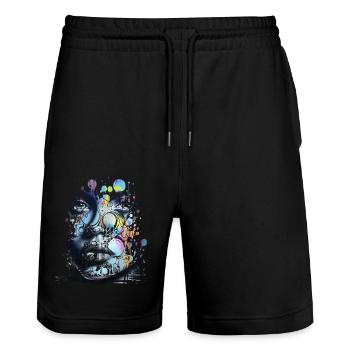 Graffiti Street Art Spray Vintage Schablone Retro - Stanley/Stella Unisex Bio Joggingshorts Trainer  - Schwarz - Vorne - Nik (191cm) & Marisol (170cm)