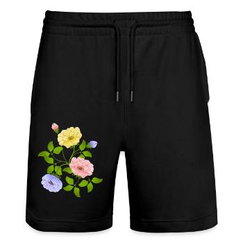 Flowers - Stanley/Stella Trainer Unisex Organic Jogging Shorts - black - Front - Nik (191cm) & Marisol (170cm)