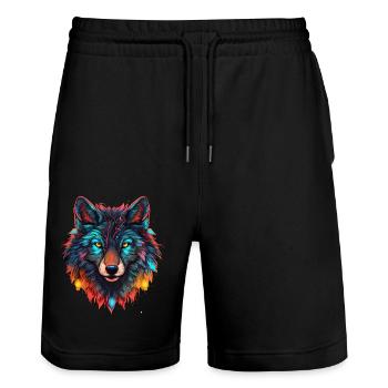 Wolf with Xmas Lights, Love Wolfs - Stanley/Stella Trainer Unisex Organic Jogging Shorts - black - Front - Nik (191cm) & Marisol (170cm)