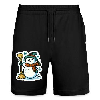 Snowman with Broom A Charming Winter Season Design - Stanley/Stella Trainer Unisex Organic Jogging Shorts - black - Front - Nik (191cm) & Marisol (170cm)