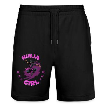 Charming Ninja Fighter I Ninja Girl I Ninja - Stanley/Stella Unisex Bio Joggingshorts Trainer  - Schwarz - Vorne - Nik (191cm) & Marisol (170cm)