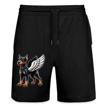 Dobermann mit Engelsflügeln - Ein himmlisches - Stanley/Stella Unisex Bio Joggingshorts Trainer  - Schwarz - Vorne - Nik (191cm) & Marisol (170cm)