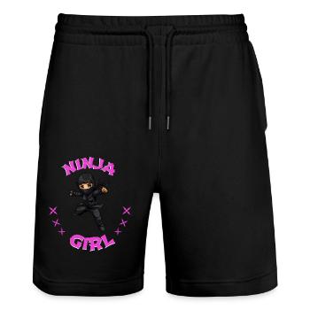 Charming Ninja Fighter I Ninja Girl I Ninja - Stanley/Stella Unisex Bio Joggingshorts Trainer  - Schwarz - Vorne - Nik (191cm) & Marisol (170cm)