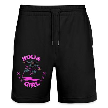 Charming Ninja Fighter I Ninja Girl I Ninja - Stanley/Stella Unisex Bio Joggingshorts Trainer  - Schwarz - Vorne - Nik (191cm) & Marisol (170cm)