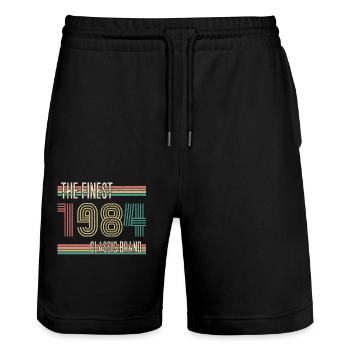 1984 ST La plus belle marque classique - Anniversaire 1984 - Short de jogging bio TRAINER Stanley/Stella unisexe - noir - Devant - Nik (191cm) & Marisol (170cm)