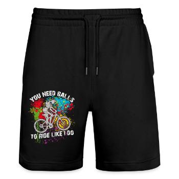 You need courage to ride mountain bike like I do - Stanley/Stella Trainer Unisex Organic Jogging Shorts - black - Front - Nik (191cm) & Marisol (170cm)