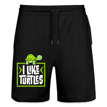 I Like Turtles Cute Tortoise Love Turtle Lover - Stanley/Stella Trainer Unisex Organic Jogging Shorts - black - Front - Nik (191cm) & Marisol (170cm)