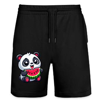 Panda With Watermelon Fruity Cute - Stanley/Stella Trainer Unisex Organic Jogging Shorts - black - Front - Nik (191cm) & Marisol (170cm)