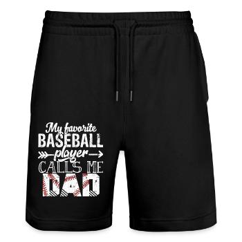 Mein Lieblings-Baseballspieler nennt mich Papas Vater - Stanley/Stella Unisex Bio Joggingshorts Trainer  - Schwarz - Vorne - Nik (191cm) & Marisol (170cm)
