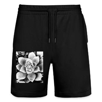 black and white flower - Stanley/Stella Trainer Unisex Organic Jogging Shorts - black - Front - Nik (191cm) & Marisol (170cm)