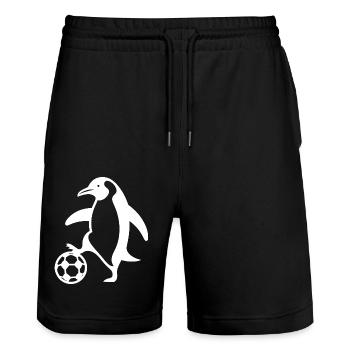 variation 29240Penguin Football Silhouette Minimali - Stanley/Stella Trainer Unisex Organic Jogging Shorts - black - Front - Nik (191cm) & Marisol (170cm)