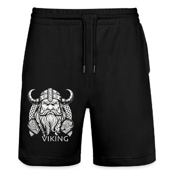 Wikinger - Stanley/Stella Unisex Bio Joggingshorts Trainer  - Schwarz - Vorne - Nik (191cm) & Marisol (170cm)