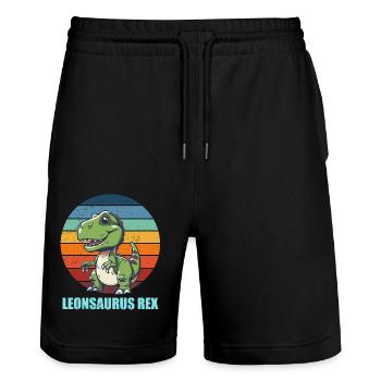 Leonsaurus Rex Geschenkidee für Leon - Stanley/Stella Unisex Bio Joggingshorts Trainer  - Schwarz - Vorne - Nik (191cm) & Marisol (170cm)