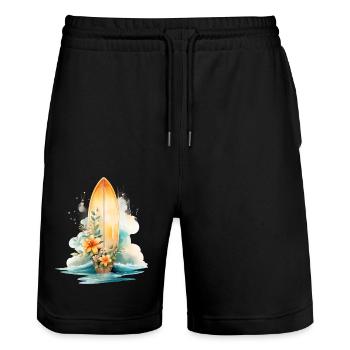 SURFBRETT IN BLÜTE - Stanley/Stella Unisex Bio Joggingshorts Trainer  - Schwarz - Vorne - Nik (191cm) & Marisol (170cm)