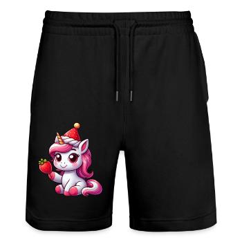 Süßes Einhorn Erdbeere Skurril Sommer Fruchtig - Stanley/Stella Unisex Bio Joggingshorts Trainer  - Schwarz - Vorne - Nik (191cm) & Marisol (170cm)