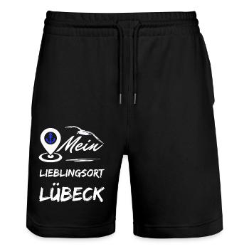 Lübeck mon endroit préféré-la ville hanséatique de Lübeck-Möwe - Short de jogging bio TRAINER Stanley/Stella unisexe - noir - Devant - Nik (191cm) & Marisol (170cm)