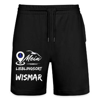 Wismar, mon endroit préféré - la ville hanséatique de Wismar-Möwe - Short de jogging bio TRAINER Stanley/Stella unisexe - noir - Devant - Nik (191cm) & Marisol (170cm)