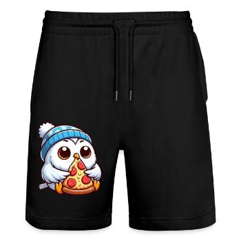 Eule Schneeeule Pizza Pizzaliebhaber Winter - Stanley/Stella Unisex Bio Joggingshorts Trainer  - Schwarz - Vorne - Nik (191cm) & Marisol (170cm)