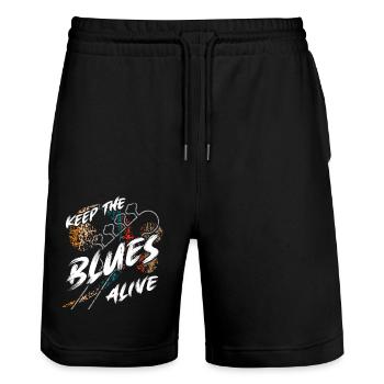 The blues is alive Keep the Blues alive - Stanley/Stella Trainer Unisex Organic Jogging Shorts - black - Front - Nik (191cm) & Marisol (170cm)