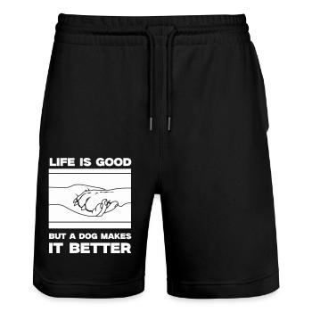 hund life is good pfote - Stanley/Stella Unisex Bio Joggingshorts Trainer  - Schwarz - Vorne - Nik (191cm) & Marisol (170cm)