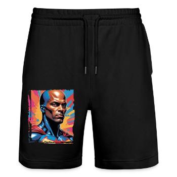 Porträt eines Sci-Fi-Superhelden - Stanley/Stella Unisex Bio Joggingshorts Trainer  - Schwarz - Vorne - Nik (191cm) & Marisol (170cm)