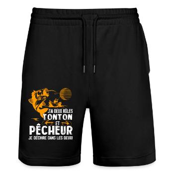 J'ai Deux Roles TONTON Pêcheur Je Déchire Pêcheu - Short de jogging bio TRAINER Stanley/Stella unisexe - noir - Devant - Nik (191cm) & Marisol (170cm)