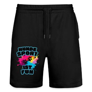 Aufdruck Hundesport ist fun rainbow Var. schwarz - Stanley/Stella Unisex Bio Joggingshorts Trainer  - Schwarz - Vorne - Nik (191cm) & Marisol (170cm)