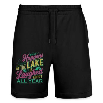 What Happens At The Lake Is Laughed About 9 - Stanley/Stella Unisex Bio Joggingshorts Trainer  - Schwarz - Vorne - Nik (191cm) & Marisol (170cm)