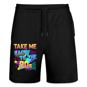 Take Me Back to 80's - Stanley/Stella Trainer Unisex Organic Jogging Shorts - black - Front - Nik (191cm) & Marisol (170cm)
