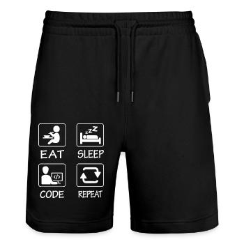 Eat Sleep Code Repeat - Stanley/Stella Trainer Unisex Organic Jogging Shorts - black - Front - Nik (191cm) & Marisol (170cm)