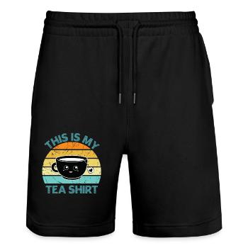 This is My Tea Shirt - Stanley/Stella Trainer Unisex Organic Jogging Shorts - black - Front - Nik (191cm) & Marisol (170cm)