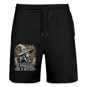 Funny witch spell for women - Stanley/Stella Trainer Unisex Organic Jogging Shorts - black - Front - Nik (191cm) & Marisol (170cm)