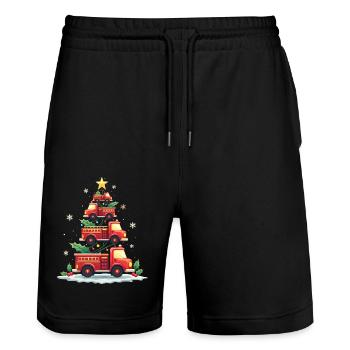 Lustiges Feuerwehrauto, Feuerwehrauto, Weihnachten - Stanley/Stella Unisex Bio Joggingshorts Trainer  - Schwarz - Vorne - Nik (191cm) & Marisol (170cm)