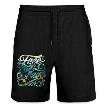 Free & Brave 🍀 - Stanley/Stella Trainer Unisex Organic Jogging Shorts - black - Front - Nik (191cm) & Marisol (170cm)