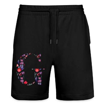 Personalisierter Blumenbuchstabe g - Geschenkidee - Stanley/Stella Unisex Bio Joggingshorts Trainer  - Schwarz - Vorne - Nik (191cm) & Marisol (170cm)
