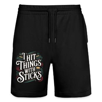 I Hit Things With Sticks 11 - Stanley/Stella Unisex Bio Joggingshorts Trainer  - Schwarz - Vorne - Nik (191cm) & Marisol (170cm)