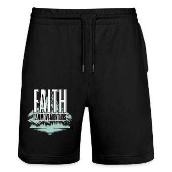 Glaube bewegt Berge – Inspirierende Message - Stanley/Stella Unisex Bio Joggingshorts Trainer  - Schwarz - Vorne - Nik (191cm) & Marisol (170cm)