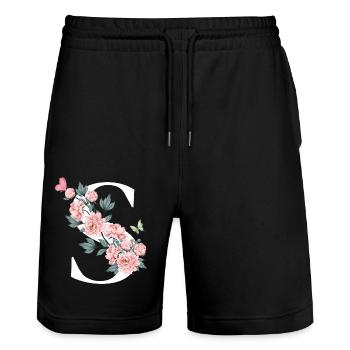 Lettre s fleurs rose - Short de jogging bio TRAINER Stanley/Stella unisexe - noir - Devant - Nik (191cm) & Marisol (170cm)