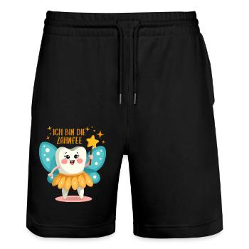 Ich bin die Zahnfee Kostüm - Karneval Fasching - Stanley/Stella Unisex Bio Joggingshorts Trainer  - Schwarz - Vorne - Nik (191cm) & Marisol (170cm)