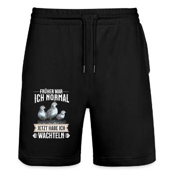 Lustiges Wachtel Geschenk - Stanley/Stella Unisex Bio Joggingshorts Trainer  - Schwarz - Vorne - Nik (191cm) & Marisol (170cm)