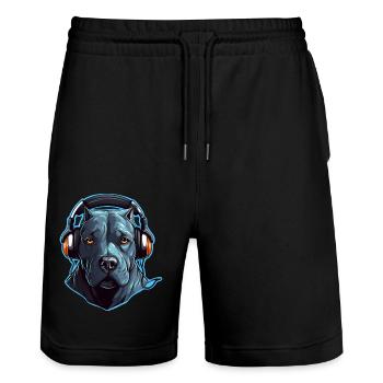 Cooler Pitbull mit Kopfhörern - Stanley/Stella Unisex Bio Joggingshorts Trainer  - Schwarz - Vorne - Nik (191cm) & Marisol (170cm)