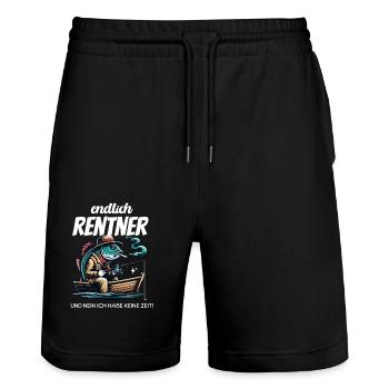 Angler Rentner Geschenk zum Abschied - Stanley/Stella Unisex Bio Joggingshorts Trainer  - Schwarz - Vorne - Nik (191cm) & Marisol (170cm)